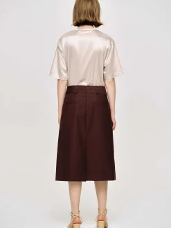 Women Source Unknown Co-Ords-Pleated Midi Skirt, Black Cherry