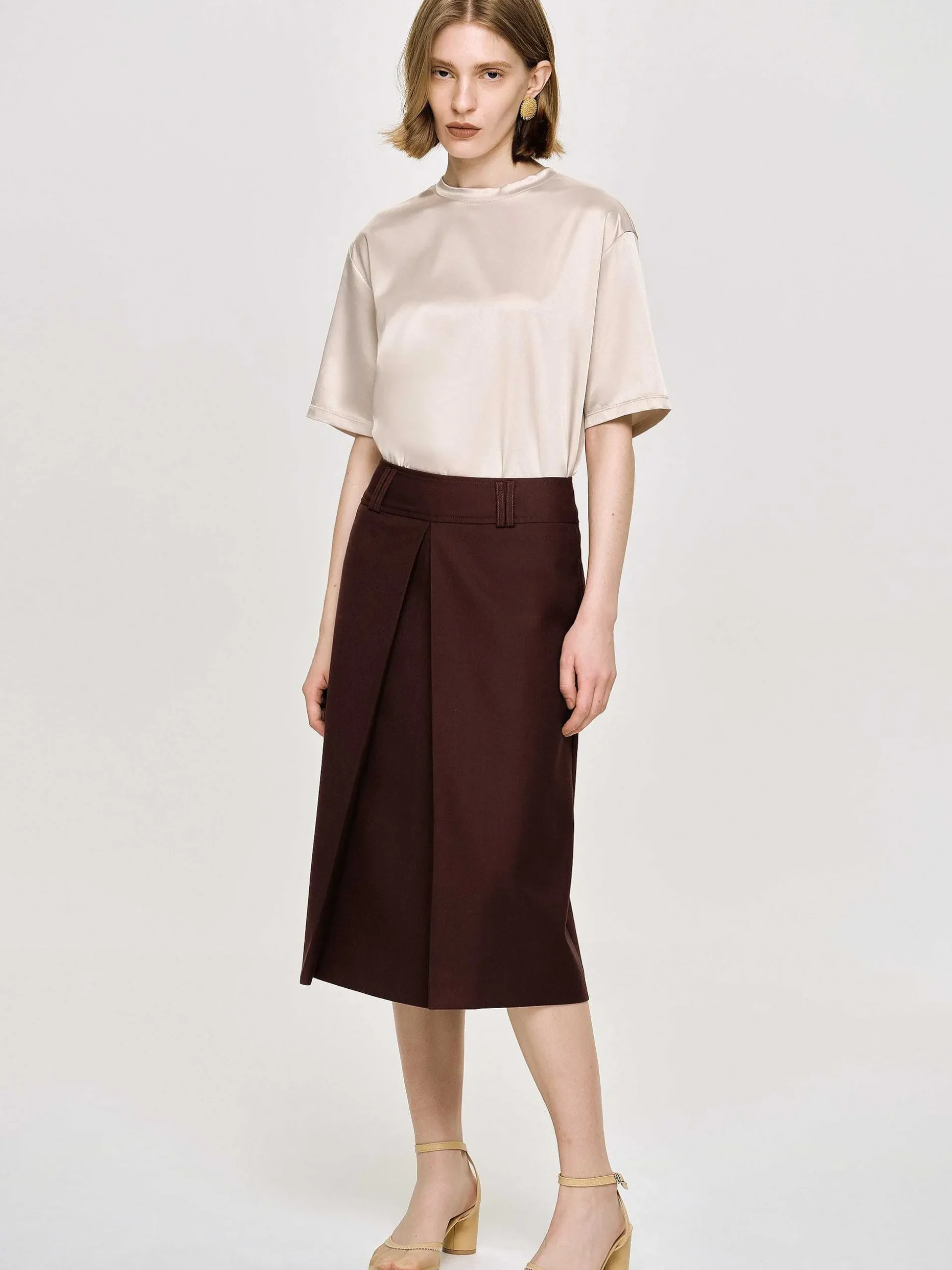Women Source Unknown Co-Ords-Pleated Midi Skirt, Black Cherry