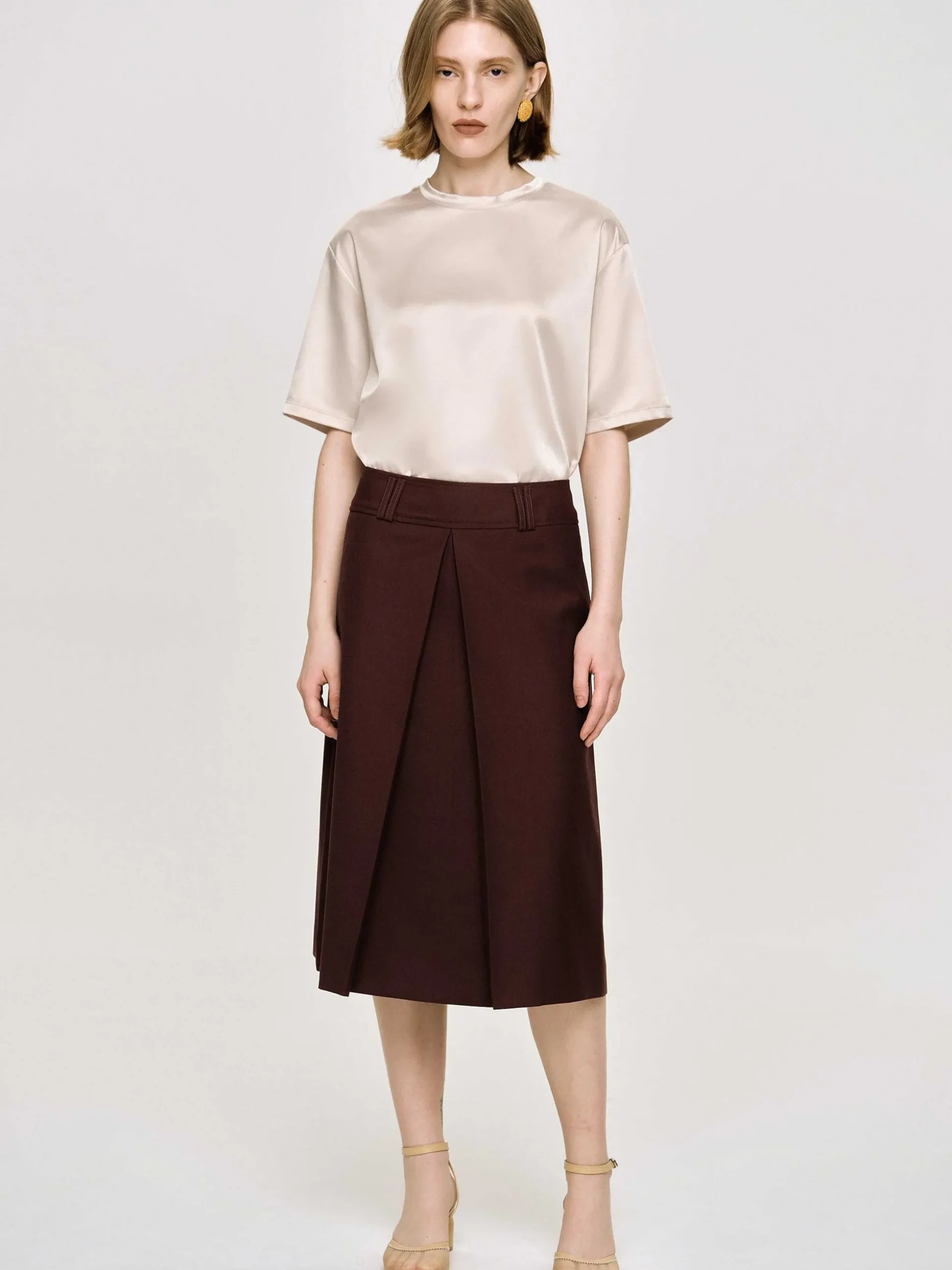Women Source Unknown Co-Ords-Pleated Midi Skirt, Black Cherry