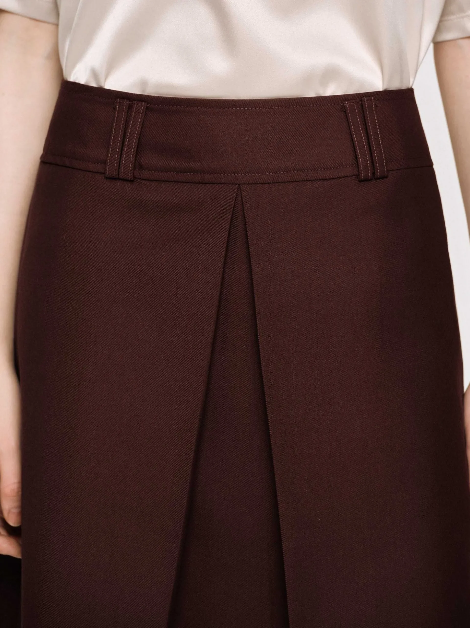 Women Source Unknown Co-Ords-Pleated Midi Skirt, Black Cherry