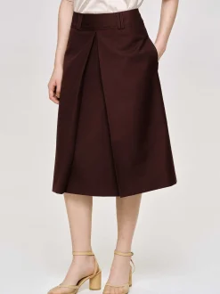 Women Source Unknown Bottoms-Pleated Midi Skirt, Black Cherry