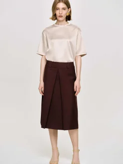 Women Source Unknown Clothing-Pleated Midi Skirt, Black Cherry