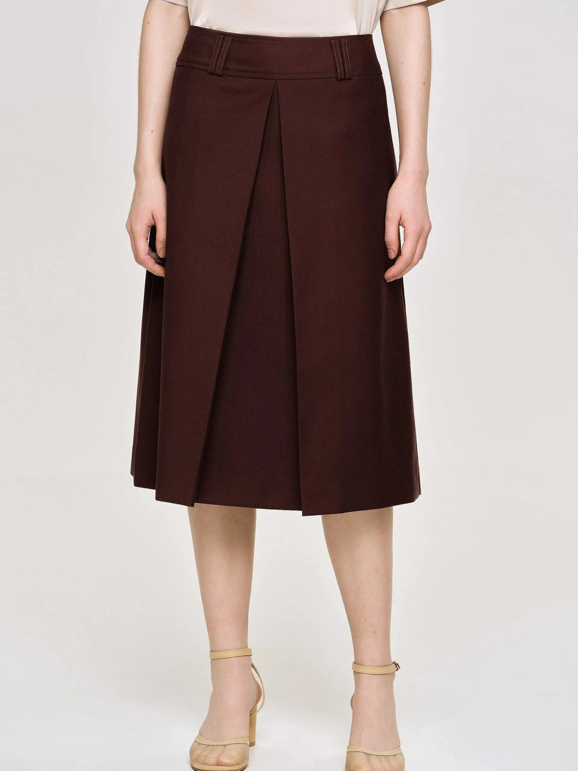 Women Source Unknown Clothing-Pleated Midi Skirt, Black Cherry