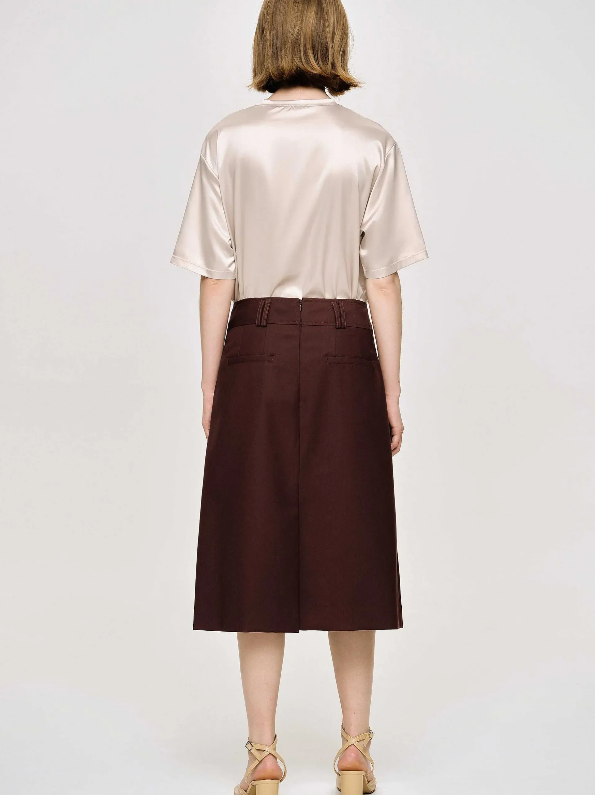 Women Source Unknown Clothing-Pleated Midi Skirt, Black Cherry