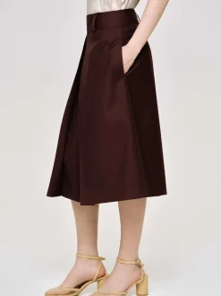 Women Source Unknown Clothing-Pleated Midi Skirt, Black Cherry