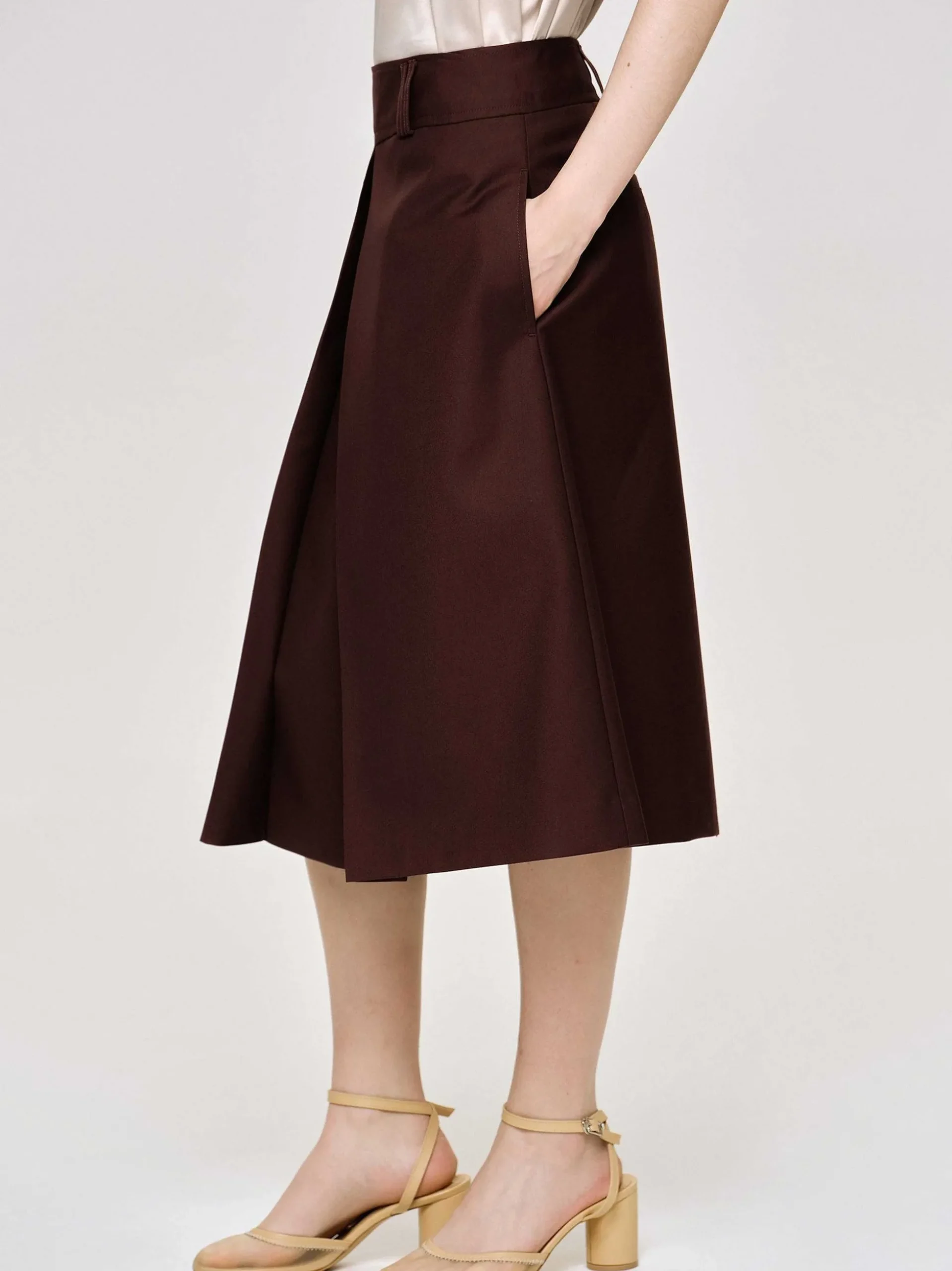 Women Source Unknown Clothing-Pleated Midi Skirt, Black Cherry