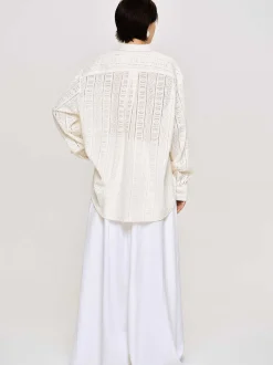Women Source Unknown Accessories-Pointelle Oversized Button Down Shirt,