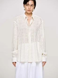 Women Source Unknown Accessories-Pointelle Oversized Button Down Shirt,
