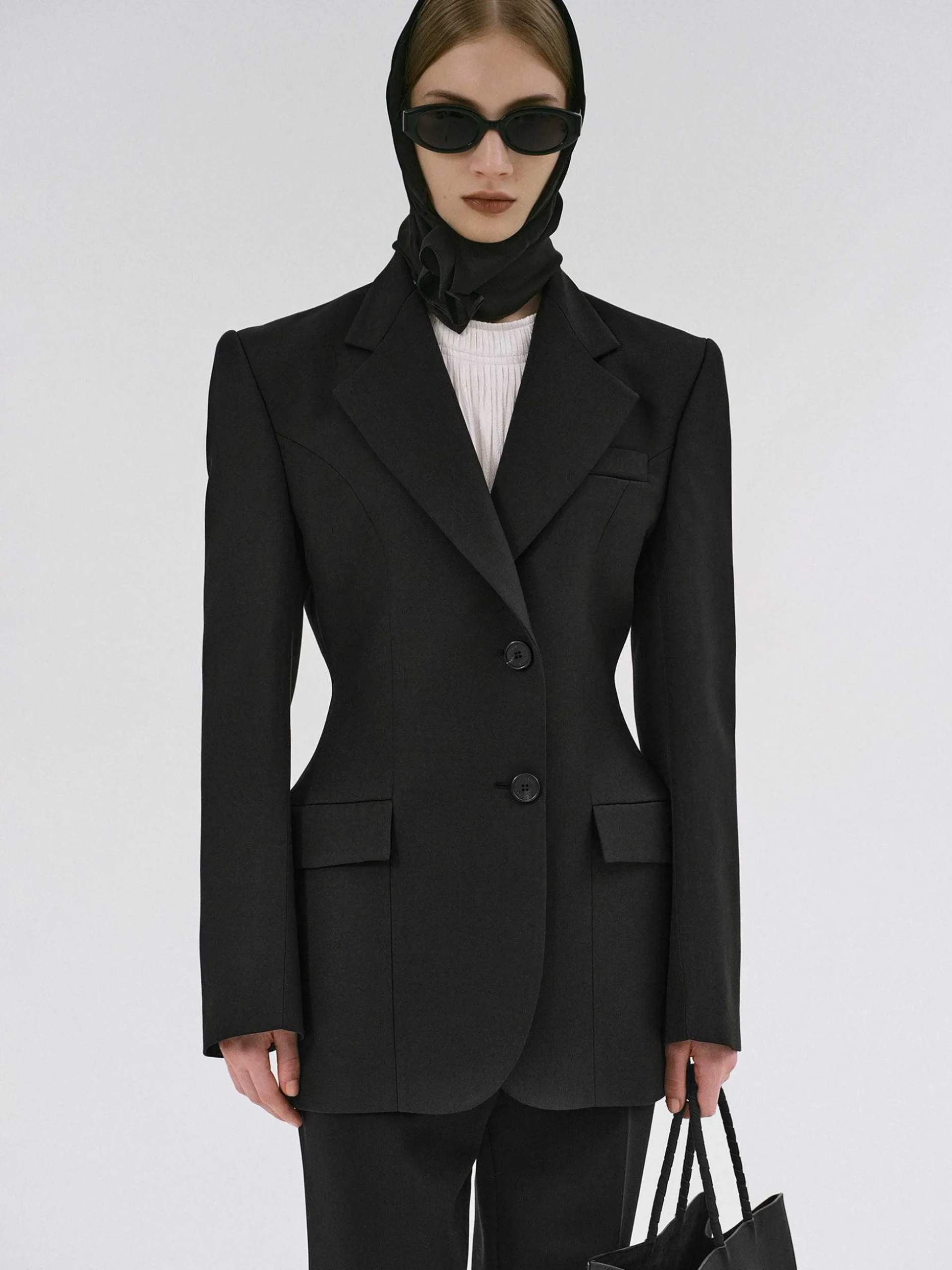 Women Source Unknown Clothing-Poldo Hourglass Blazer, Black