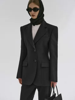 Women Source Unknown Clothing-Poldo Hourglass Blazer, Black