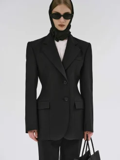 Women Source Unknown Outerwear-Poldo Hourglass Blazer, Black