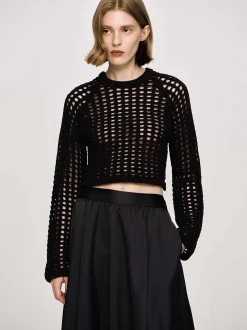 Women Source Unknown Clothing-Reef Net Knit Top, Black