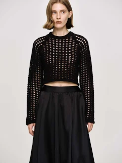 Women Source Unknown Clothing-Reef Net Knit Top, Black