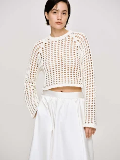 Women Source Unknown Knitwear-Reef Net Knit Top, Ivory