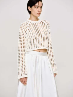 Women Source Unknown Knitwear-Reef Net Knit Top, Ivory