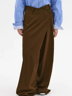 Women Source Unknown Bottoms-Rennert Criss Cross Trousers, Saddle Brown