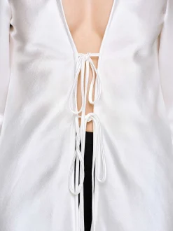 Women Source Unknown Tops-Reyna Satin Blouse, Pearl