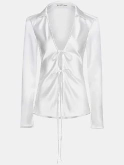 Women Source Unknown Tops-Reyna Satin Blouse, Pearl