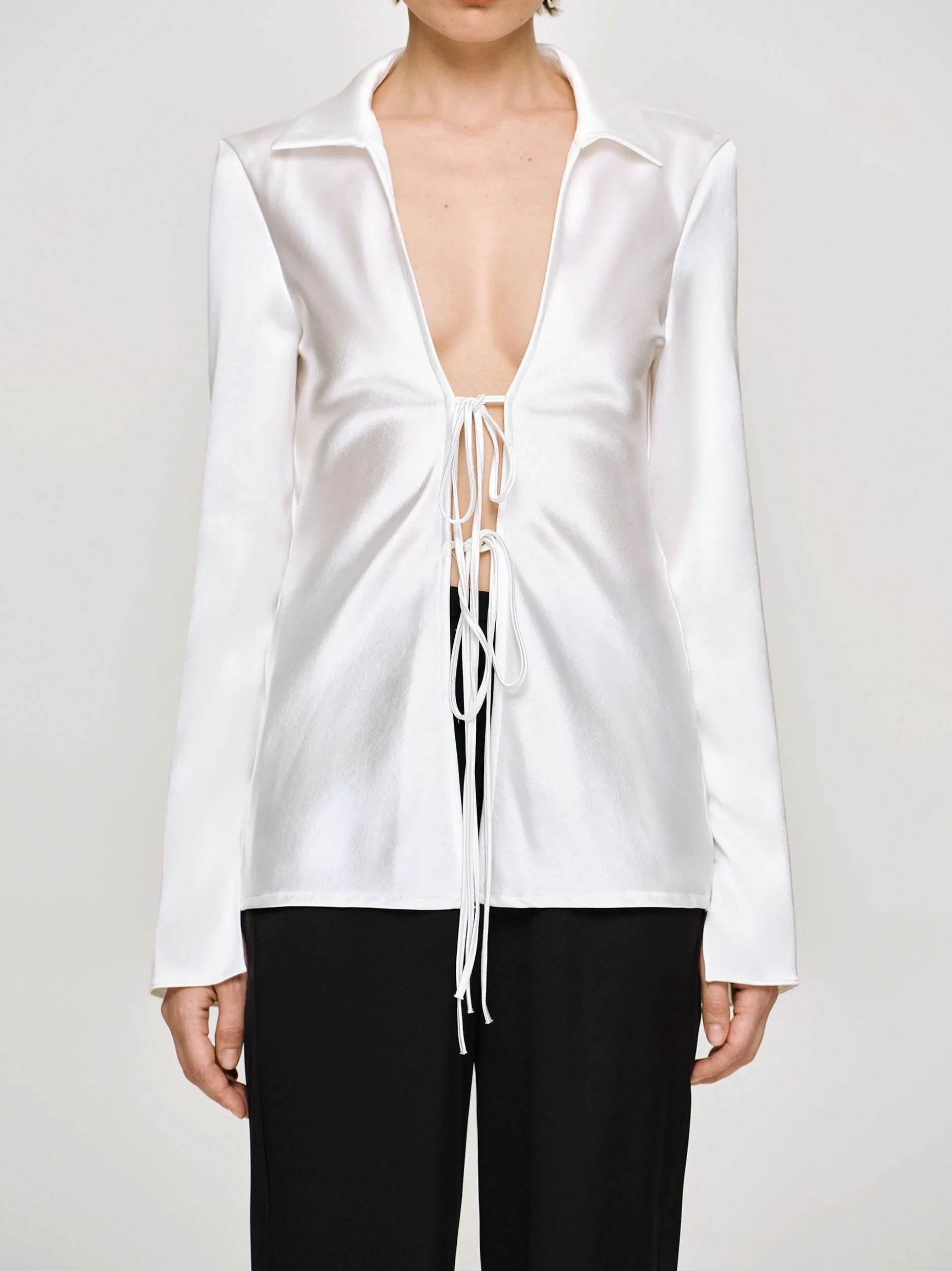 Women Source Unknown Clothing-Reyna Satin Blouse, Pearl
