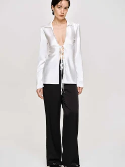 Women Source Unknown Clothing-Reyna Satin Blouse, Pearl