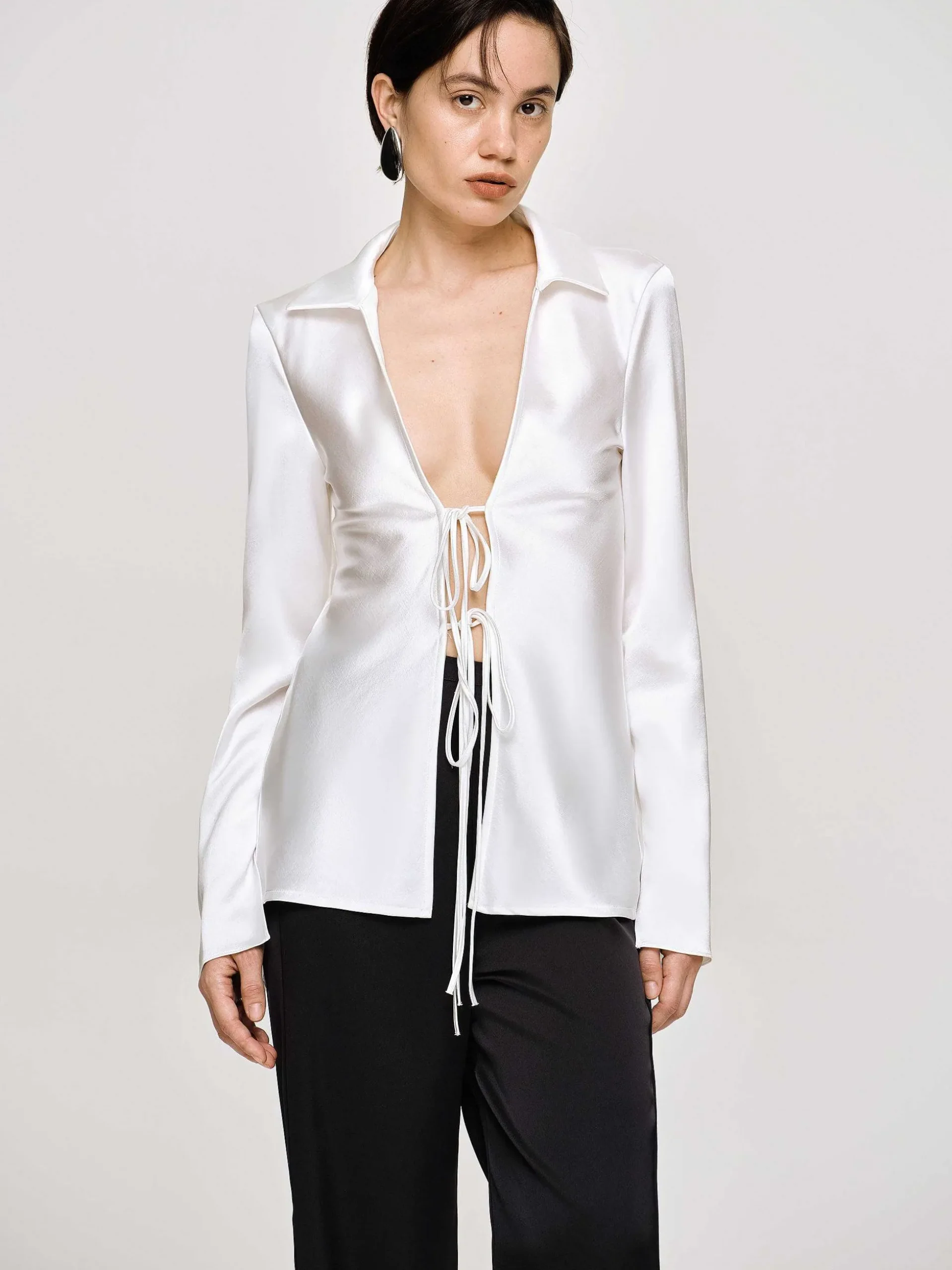 Women Source Unknown Clothing-Reyna Satin Blouse, Pearl