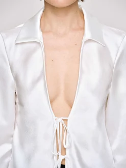 Women Source Unknown Clothing-Reyna Satin Blouse, Pearl