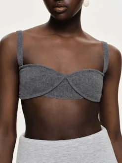 Women Source Unknown Tops-Rib Knit Bra, Charcoal