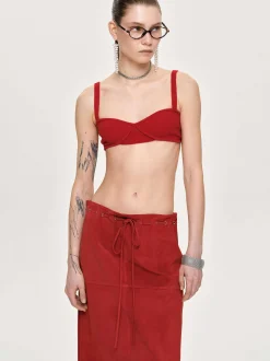 Women Source Unknown Knitwear-Rib Knit Bra, Red