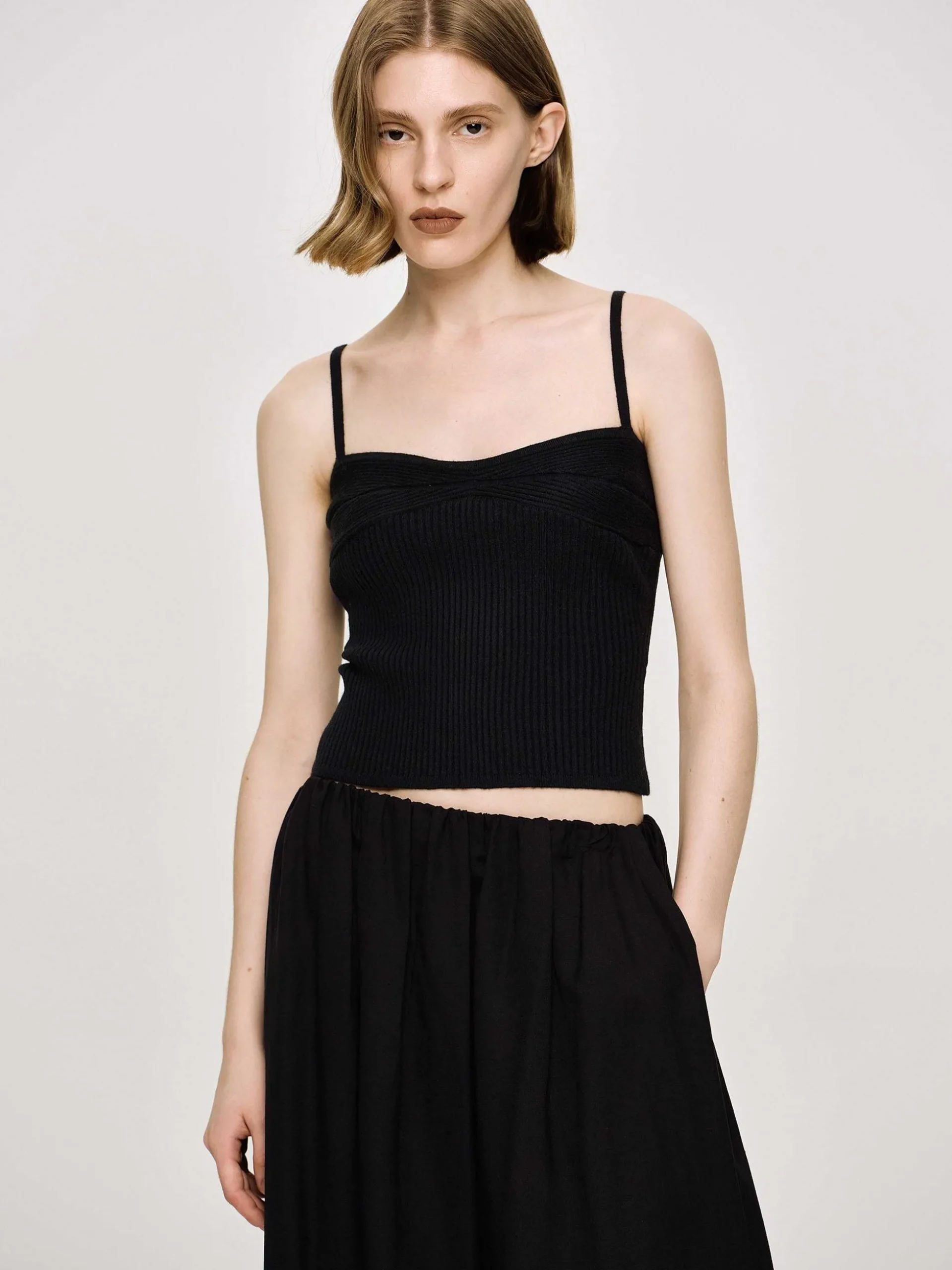 Women Source Unknown Knitwear-Rib Knit Camisole, Black