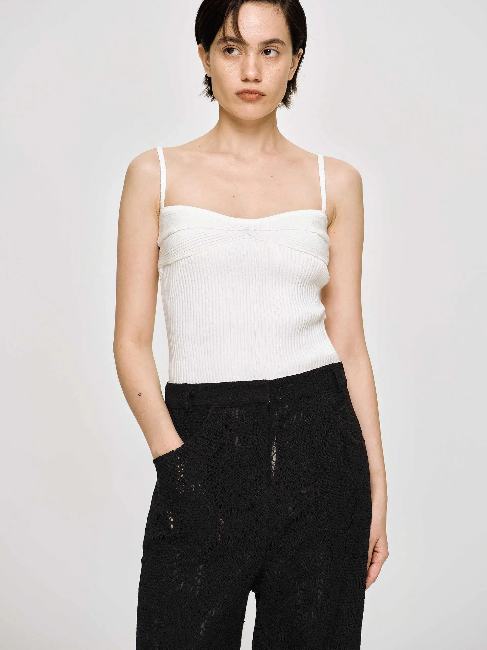 Women Source Unknown Clothing-Rib Knit Camisole, White