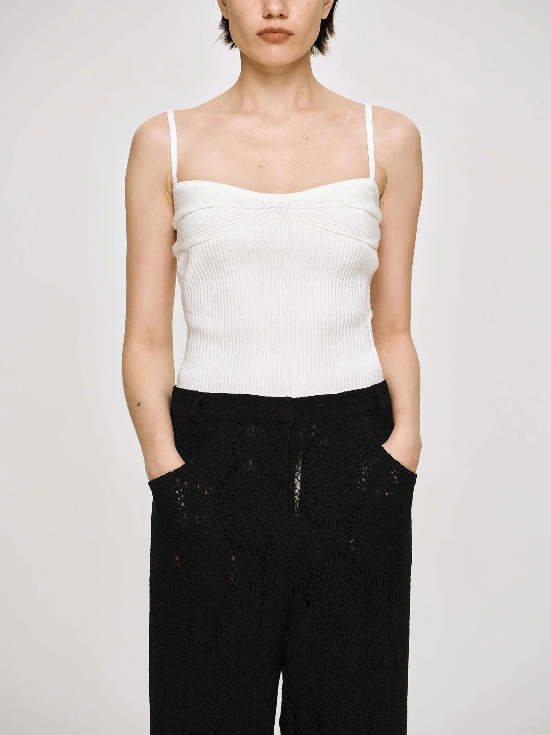 Women Source Unknown Clothing-Rib Knit Camisole, White