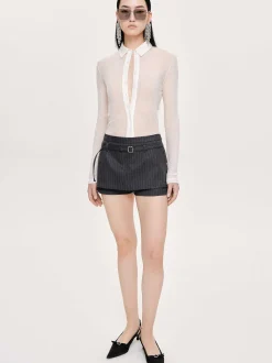 Women Source Unknown Bottoms-Rioni Belted Mini Skort, Charcoal Stripe