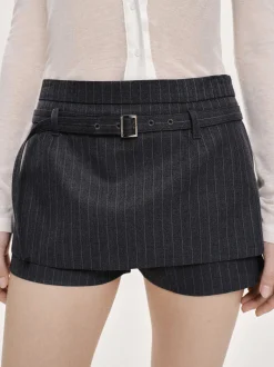 Women Source Unknown Bottoms-Rioni Belted Mini Skort, Charcoal Stripe