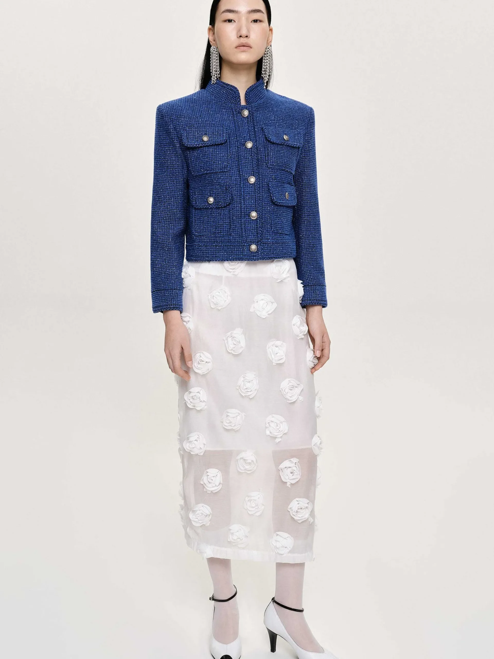 Women Source Unknown Bottoms-Rose Applique Midi Skirt, White