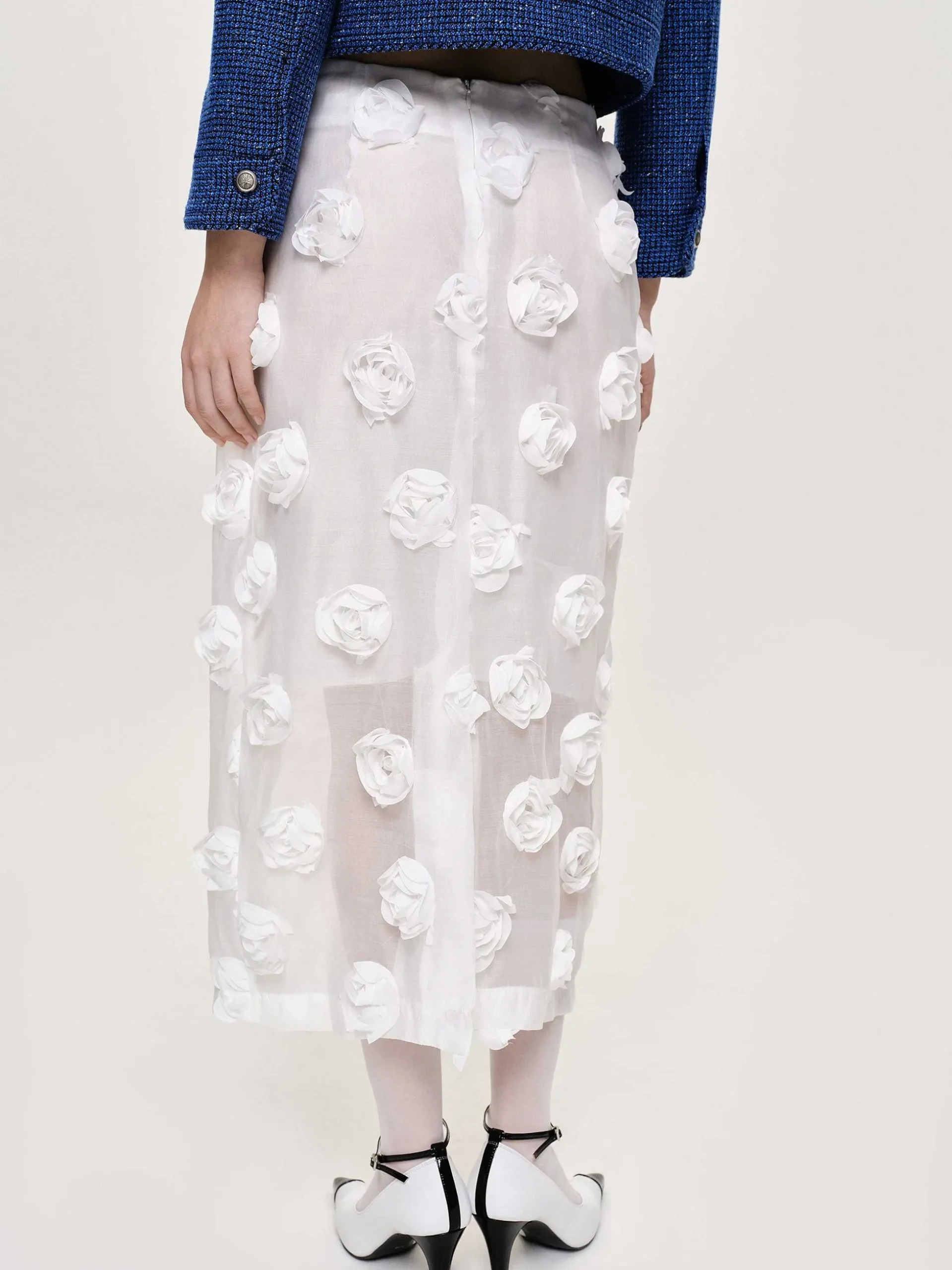 Women Source Unknown Bottoms-Rose Applique Midi Skirt, White