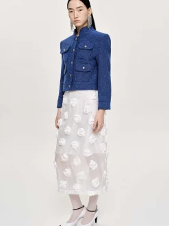 Women Source Unknown Clothing-Rose Applique Midi Skirt, White