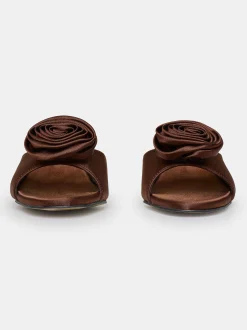 Women Source Unknown Shoes & Bags-Rose Applique Satin Mules, Chocolate