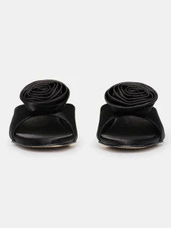 Women Source Unknown Shoes & Bags-Rose Applique Satin Mules, Black