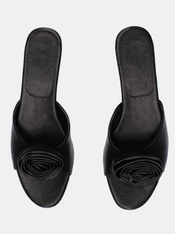 Women Source Unknown Shoes & Bags-Rose Applique Satin Mules, Black