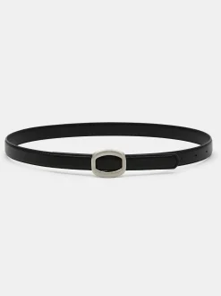 Women Source Unknown Accessories-Round Hexagon Leather Belt, Black/Silver