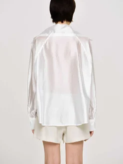 Women Source Unknown Tops-Sailor Collar Sheer Shirt, White