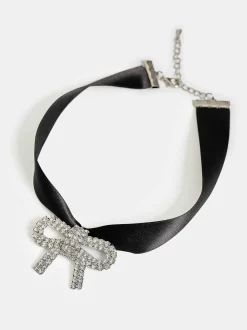 Women Source Unknown Clothing-Satin Bow Choker, Black