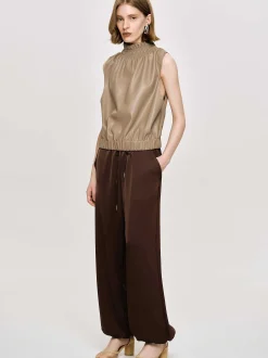 Women Source Unknown Bottoms-Satin Jogger Pants, Merlot Red