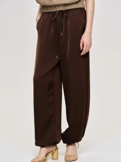 Women Source Unknown Bottoms-Satin Jogger Pants, Merlot Red