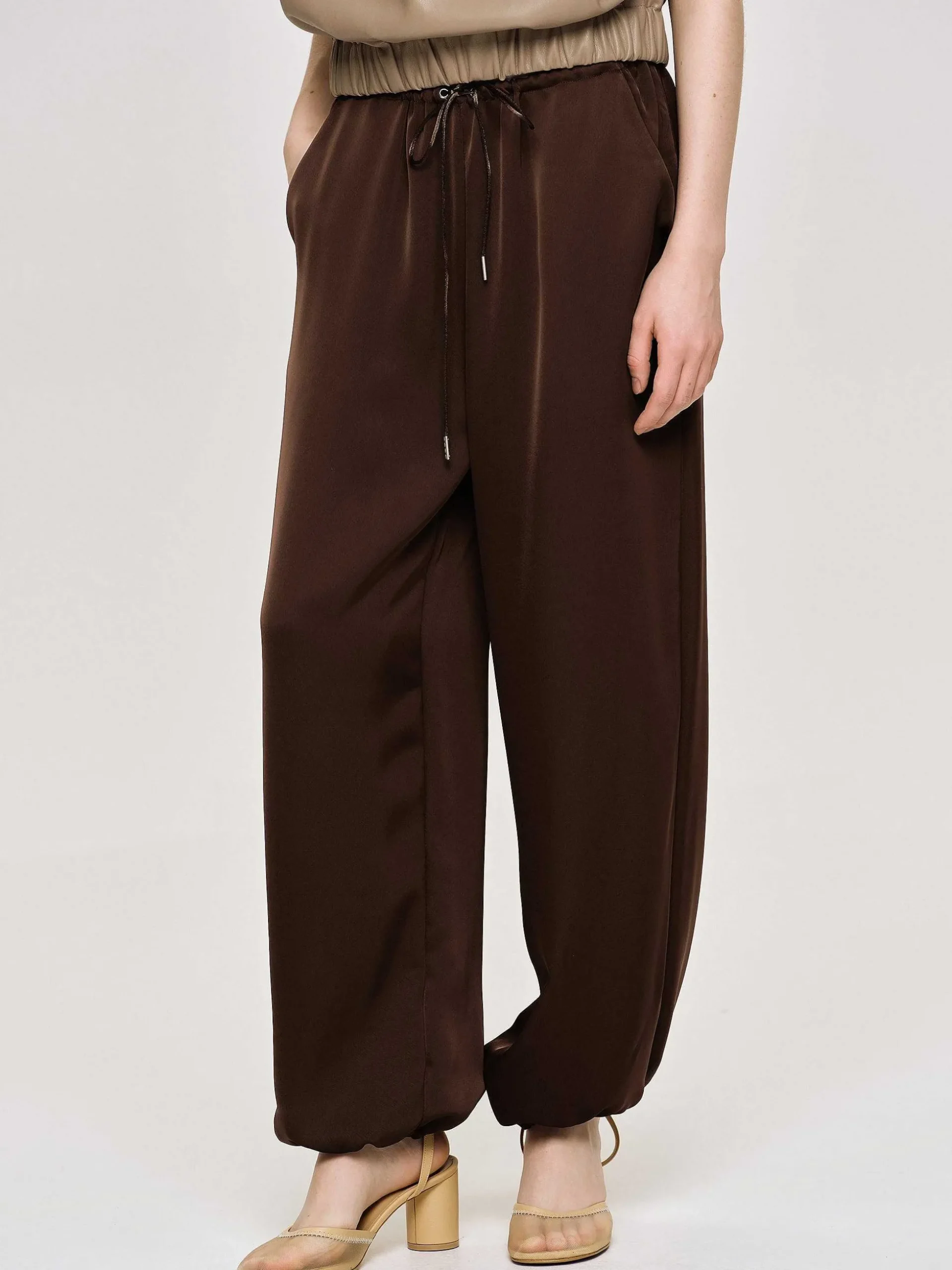Women Source Unknown Bottoms-Satin Jogger Pants, Merlot Red