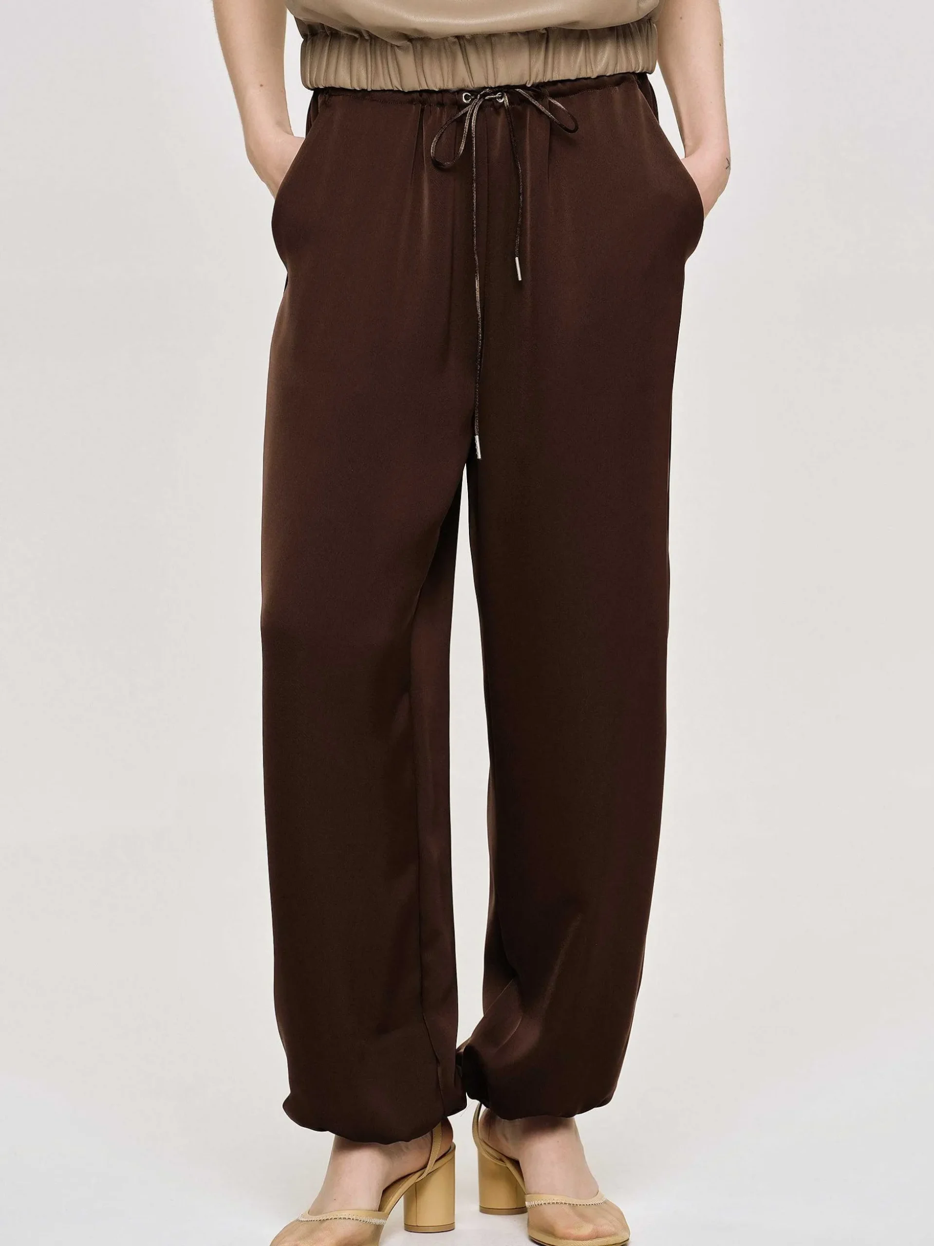 Women Source Unknown Bottoms-Satin Jogger Pants, Merlot Red