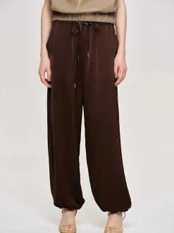 Women Source Unknown Bottoms-Satin Jogger Pants, Merlot Red