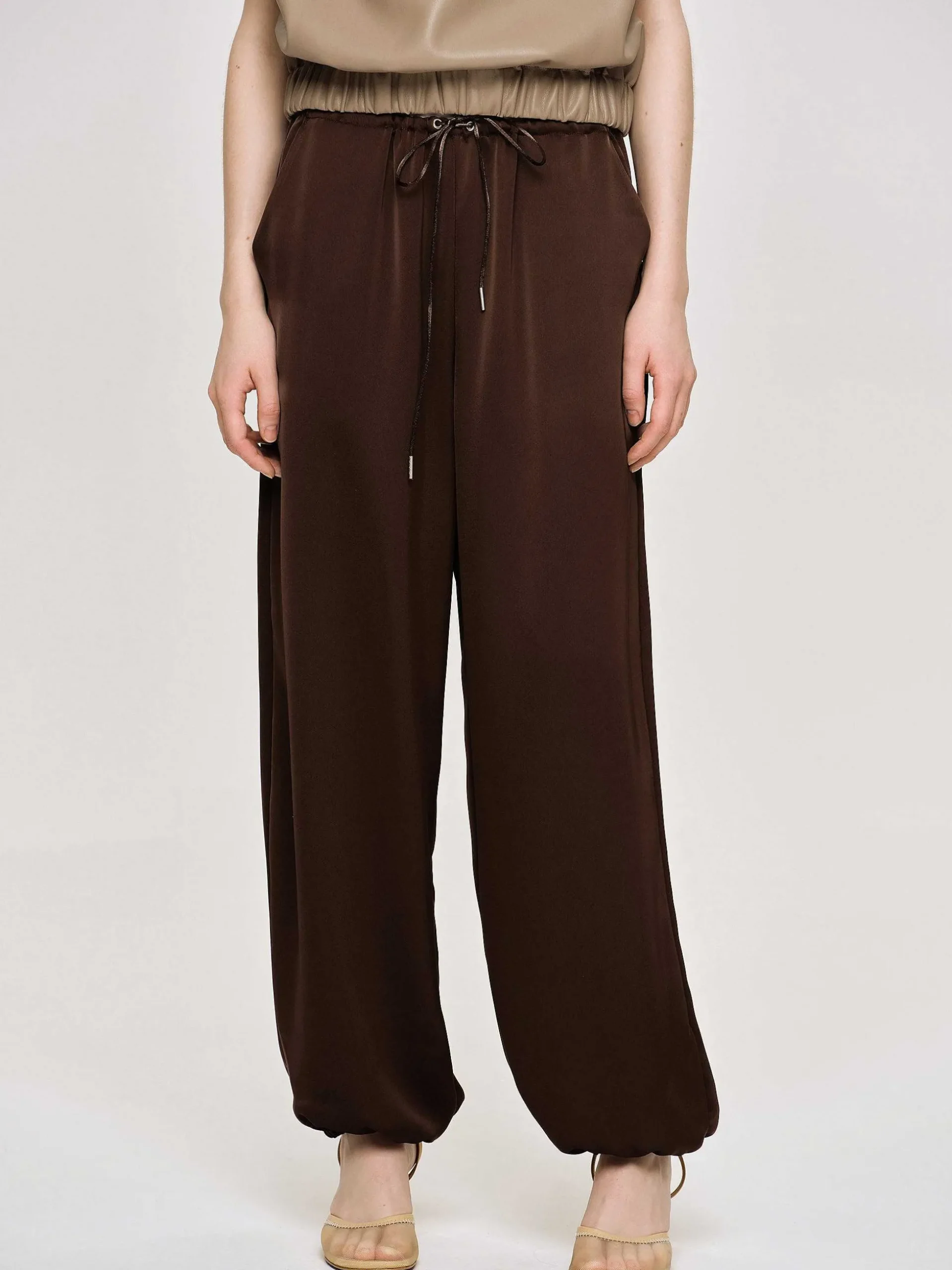 Women Source Unknown Bottoms-Satin Jogger Pants, Merlot Red