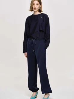 Women Source Unknown Bottoms-Satin Jogger Pants, Navy