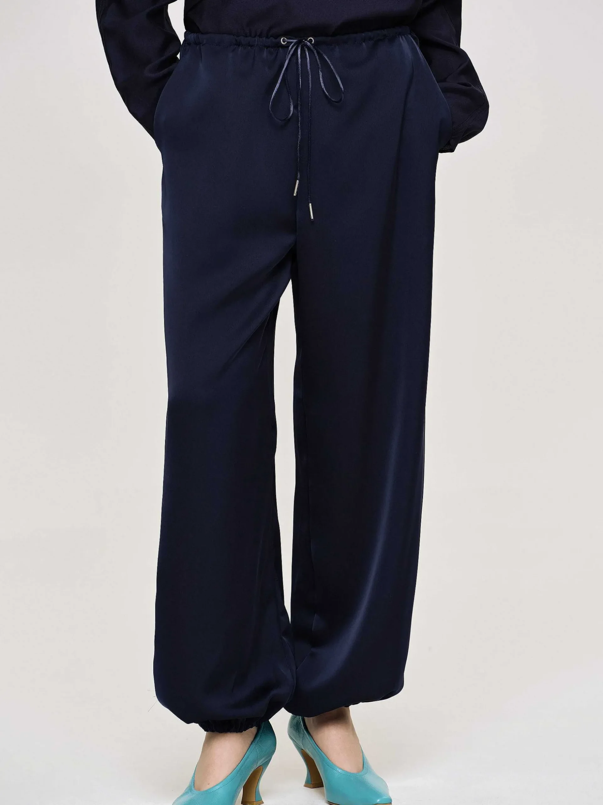 Women Source Unknown Bottoms-Satin Jogger Pants, Navy